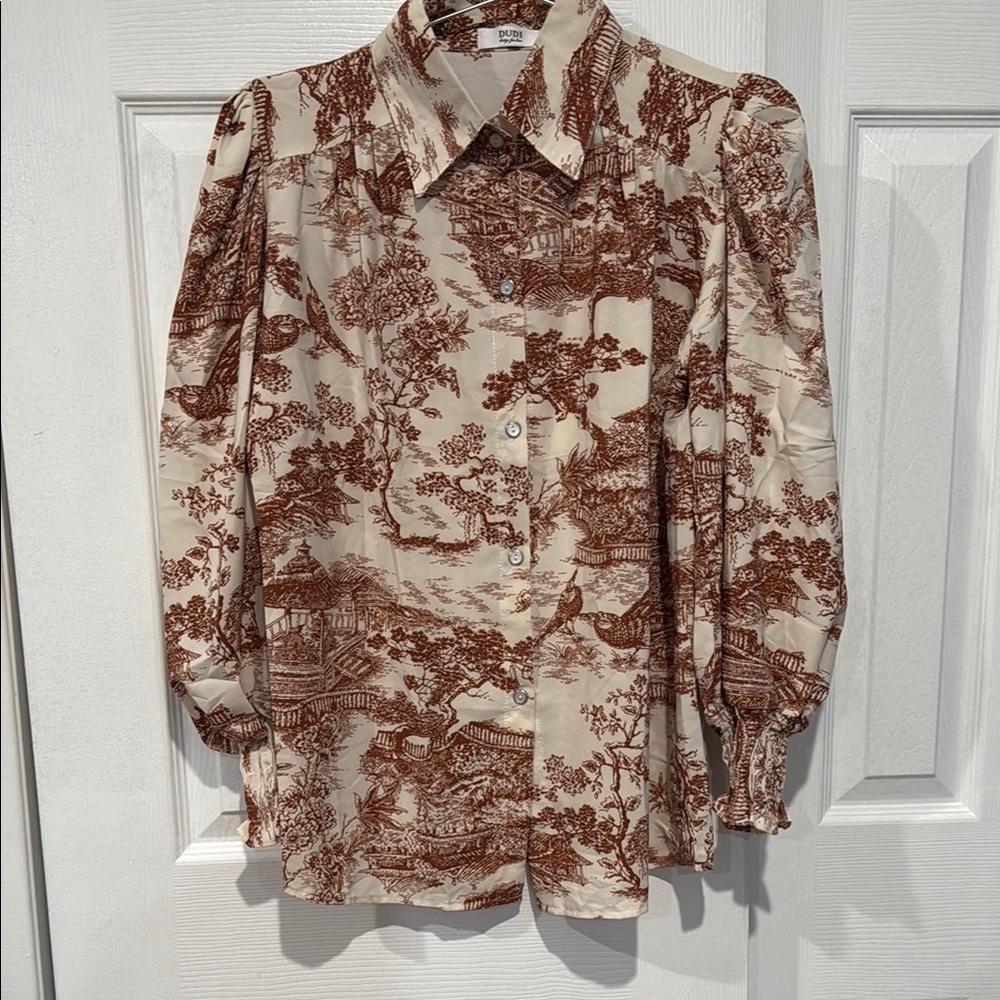 Vintage Style Brown and Cream Blouse